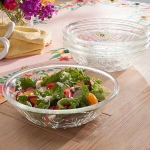 Clear Pressed Glass Salad Bowl - Set of 4 with lids